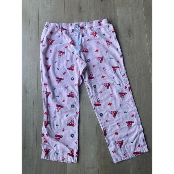 J Crew XL Flannel Pajama Pants Pink Red Car Christmas Tree - Picture 2 of 8